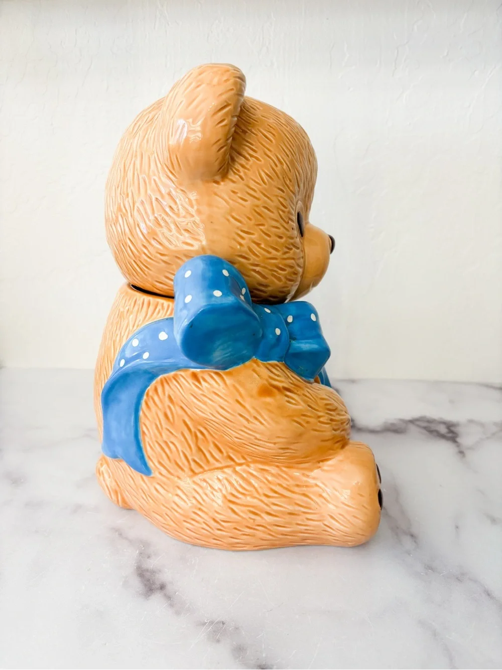 Country Bear Ceramic Teddy Cookie Jar with Blue Scarf